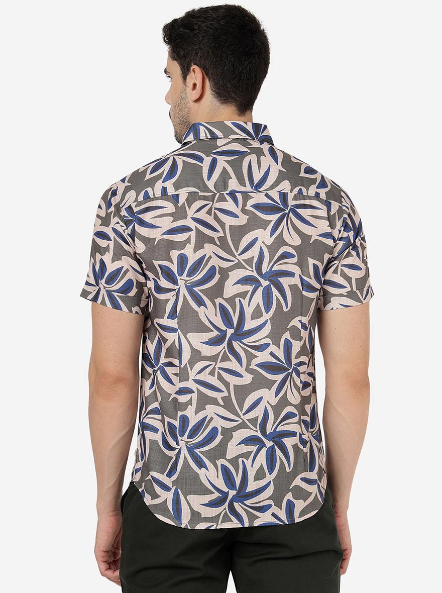 Silver Grey Printed Slim Fit Casual Shirt | Greenfibre