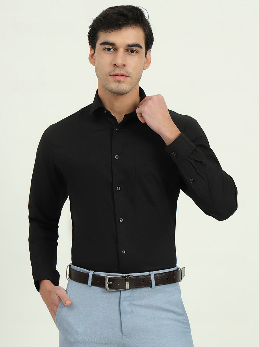 Black Solid Slim Fit Party Wear Shirt | Greenfire