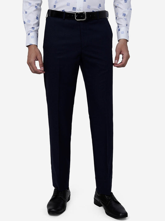 Blue Solid Slim Fit Formal Trouser | Greenfibre