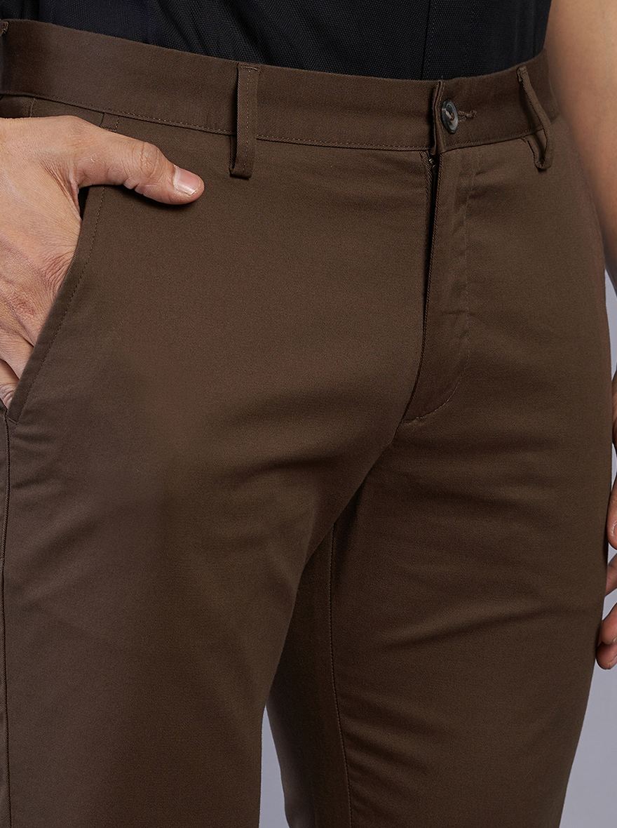 Brown Solid Super Slim Fit Casual Trouser | Greenfibre