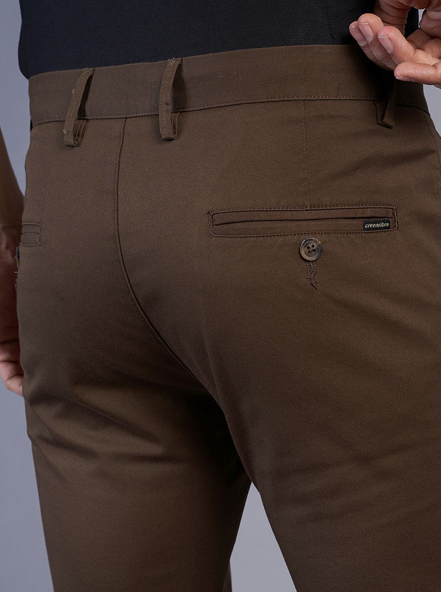 Brown Solid Super Slim Fit Casual Trouser | Greenfibre