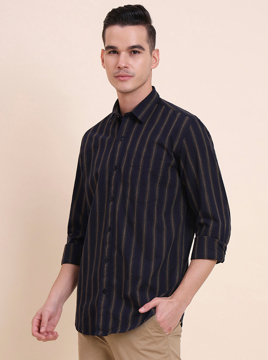 Navy Blue Striped Smart Fit Semi Casual Shirt | Greenfibre
