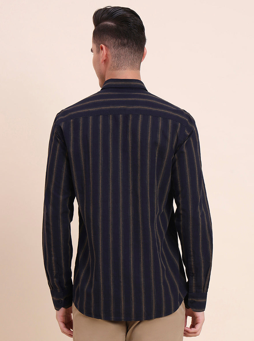 Navy Blue Striped Smart Fit Semi Casual Shirt | Greenfibre