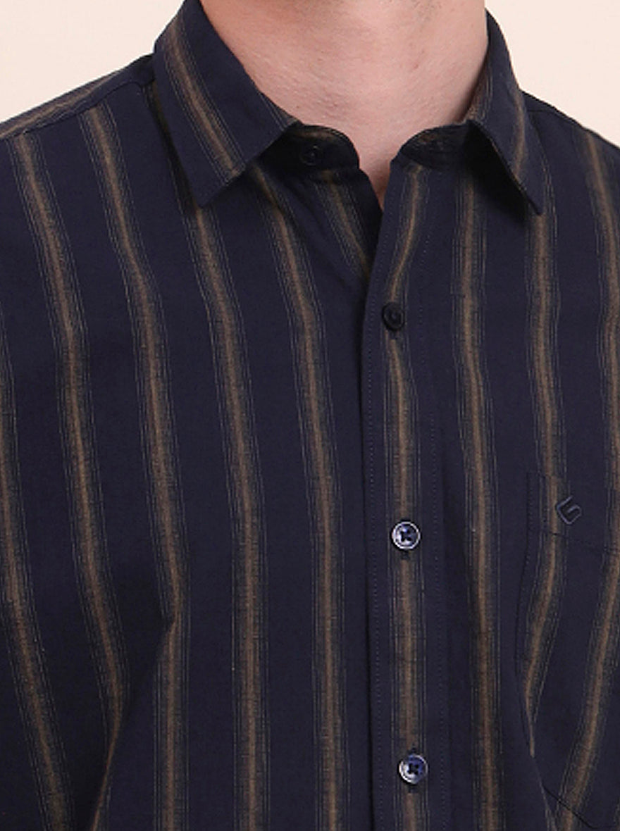 Navy Blue Striped Smart Fit Semi Casual Shirt | Greenfibre