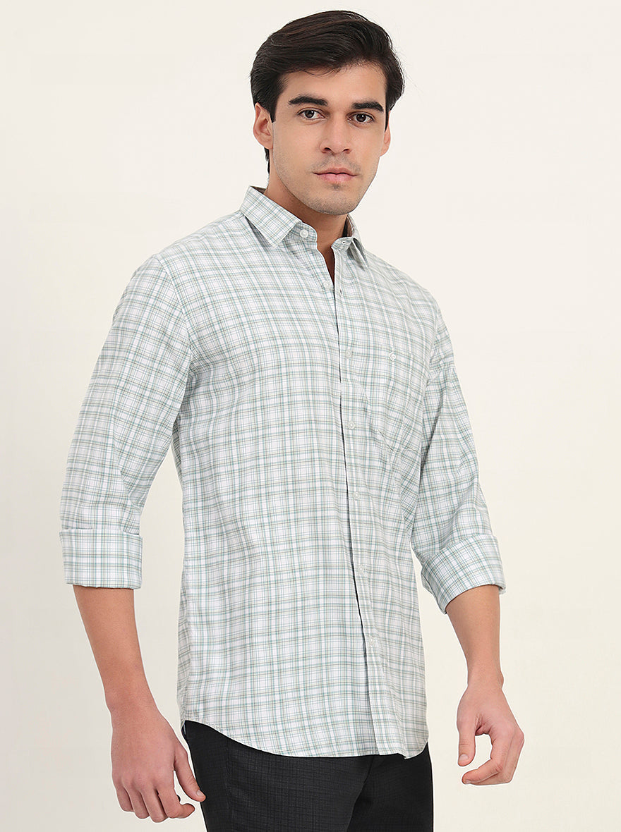 Green Checked Slim Fit Semi Casual Shirt | Greenfibre