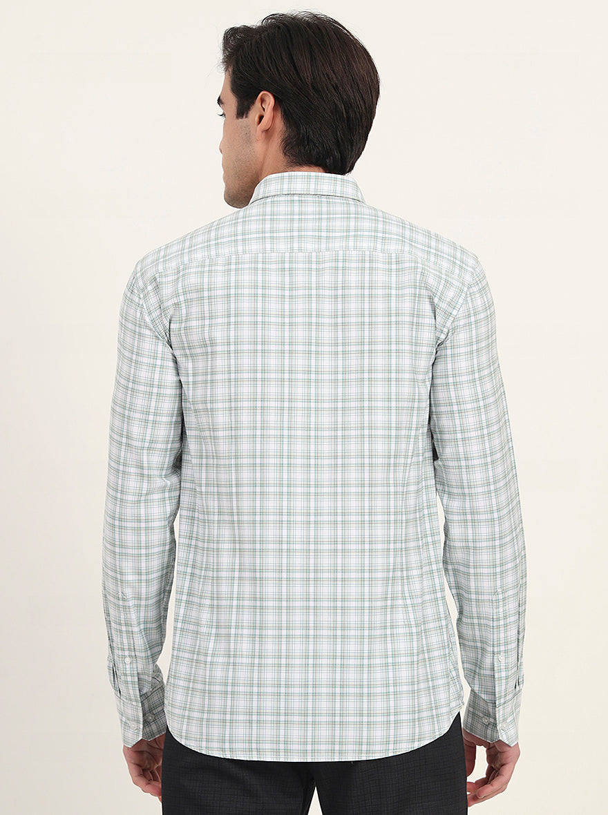Green Checked Slim Fit Semi Casual Shirt | Greenfibre