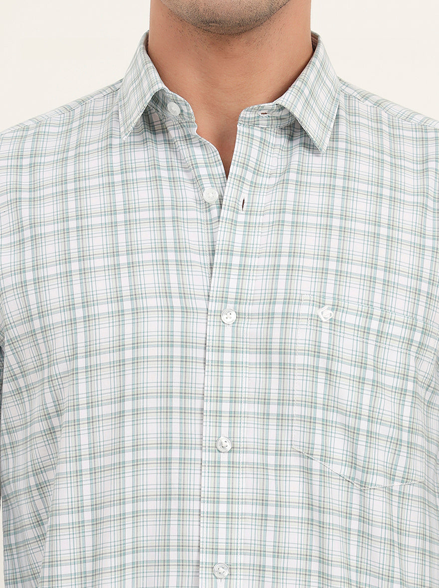Green Checked Slim Fit Semi Casual Shirt | Greenfibre