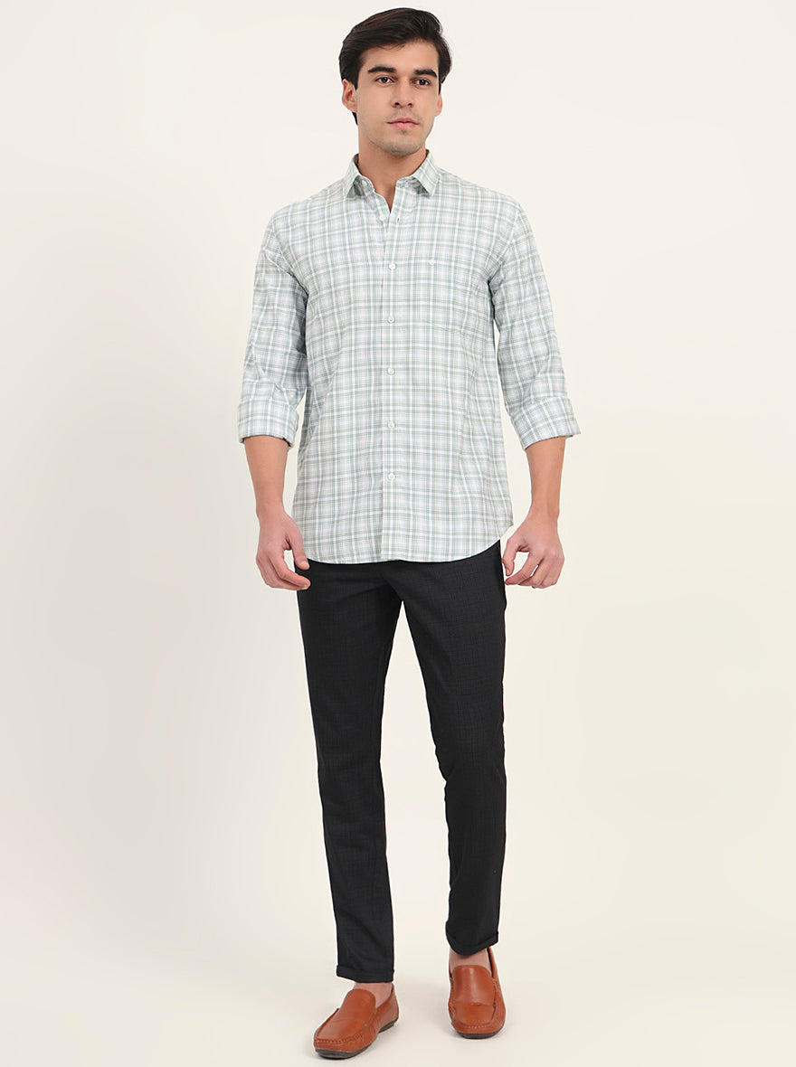 Green Checked Slim Fit Semi Casual Shirt | Greenfibre