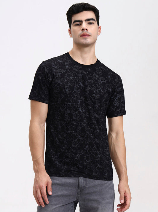 Black Printed Slim Fit T-Shirt | Greenfibre