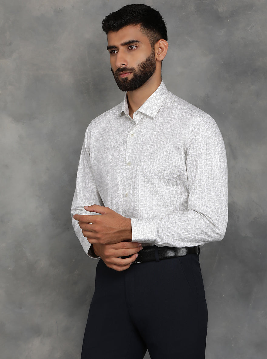 Light Green Printed Slim Fit Formal Shirt | GreenFibre