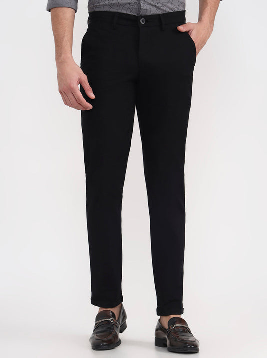 Black Solid Slim Fit Casual Trouser | Greenfibre