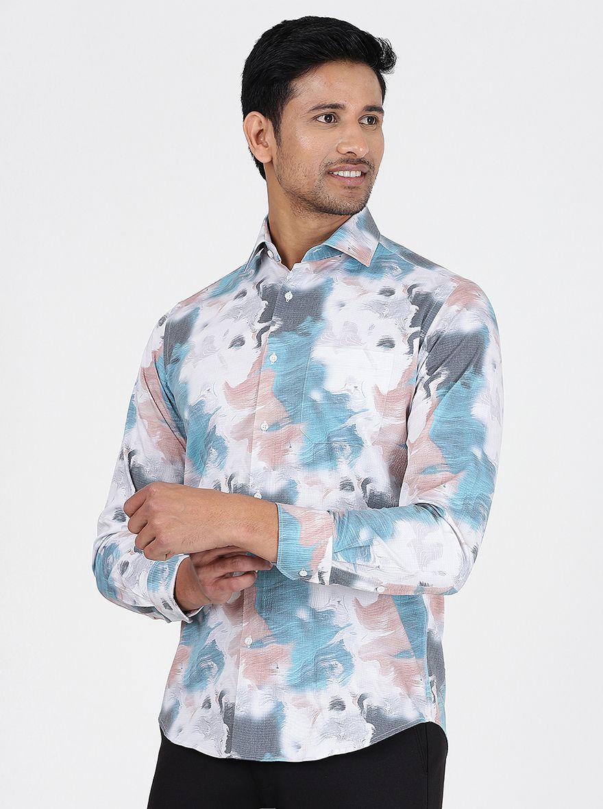 Multicolor Printed Slim Fit Party Wear Shirt | Greenfibre