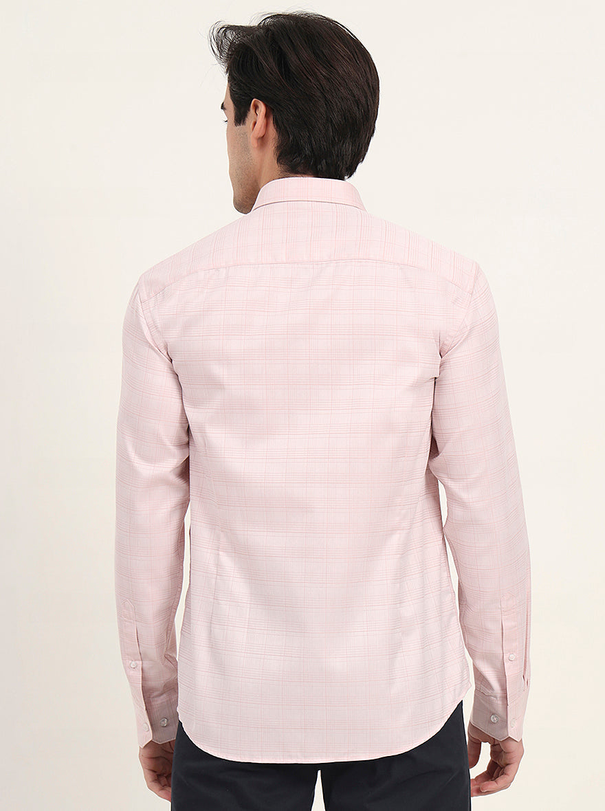 Light Orange Checked Slim Fit Semi Casual Shirt | Greenfibre