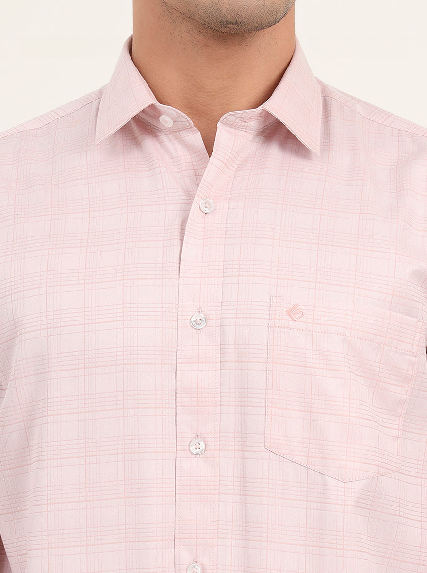 Light Orange Checked Slim Fit Semi Casual Shirt | Greenfibre