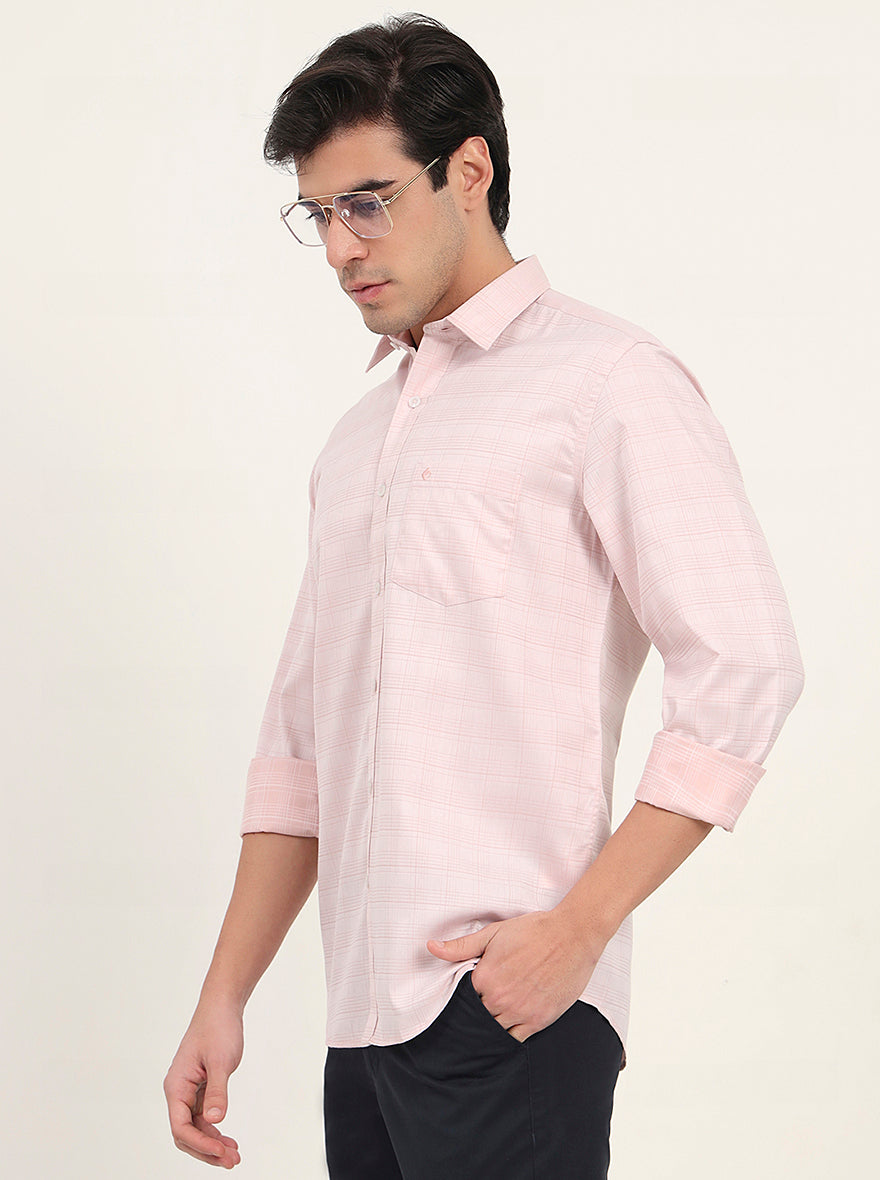 Light Orange Checked Slim Fit Semi Casual Shirt | Greenfibre