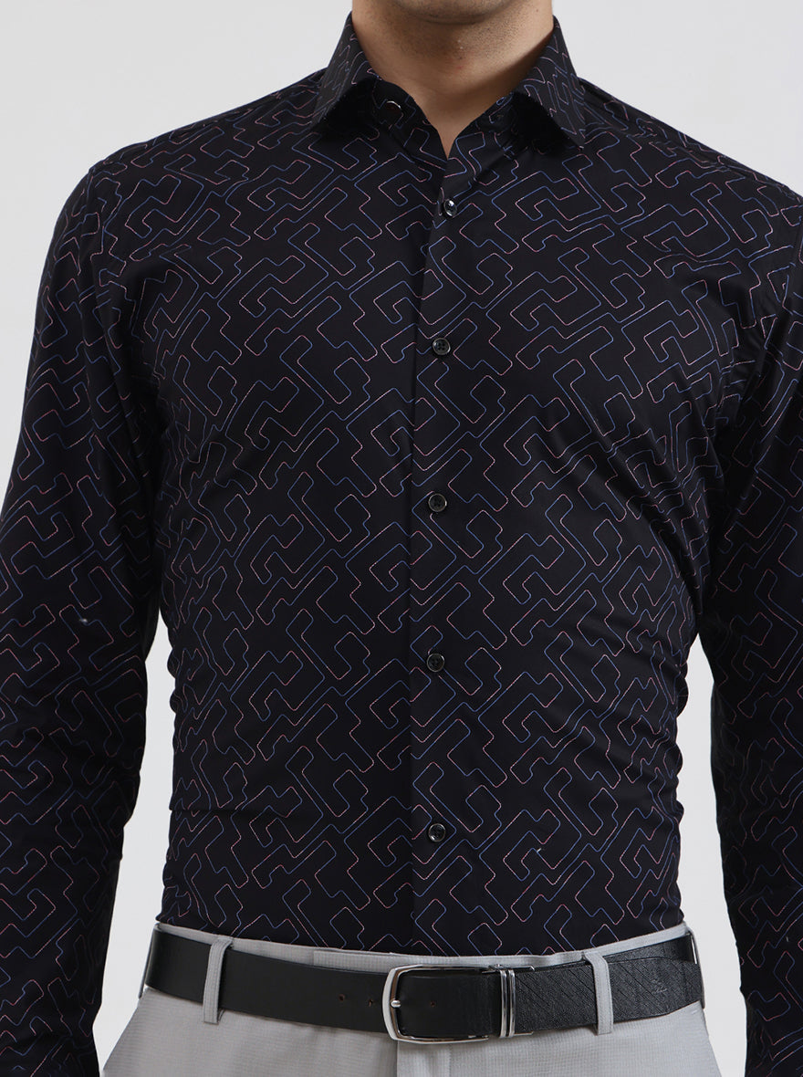 Black Printed Slim Fit Party Wear Shirt | Greenfibre
