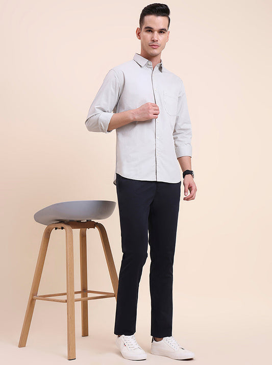 Navy Blue Printed Super Slim Fit Casual Trouser | Greenfibre