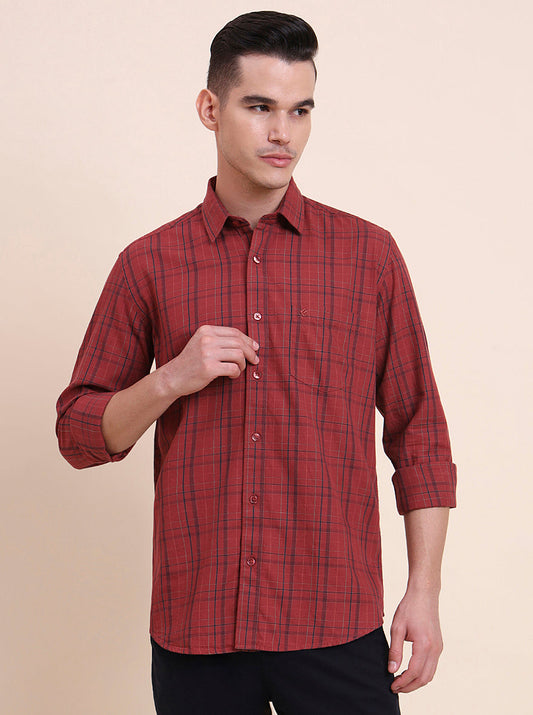 Red Checked Smart Fit Semi Casual Shirt | Greenfibre