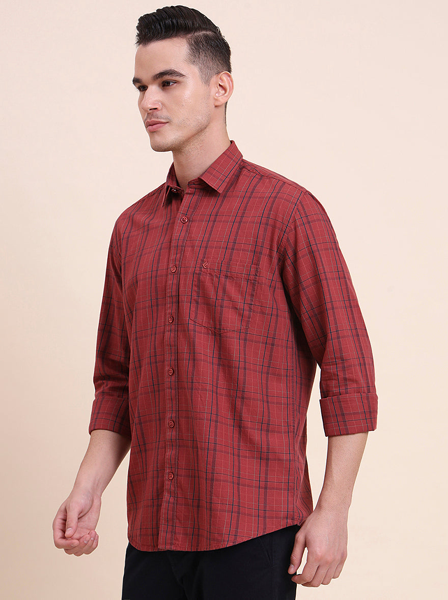 Red Checked Smart Fit Semi Casual Shirt | Greenfibre