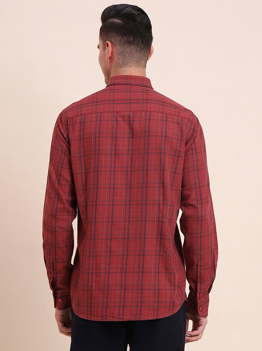Red Checked Smart Fit Semi Casual Shirt | Greenfibre