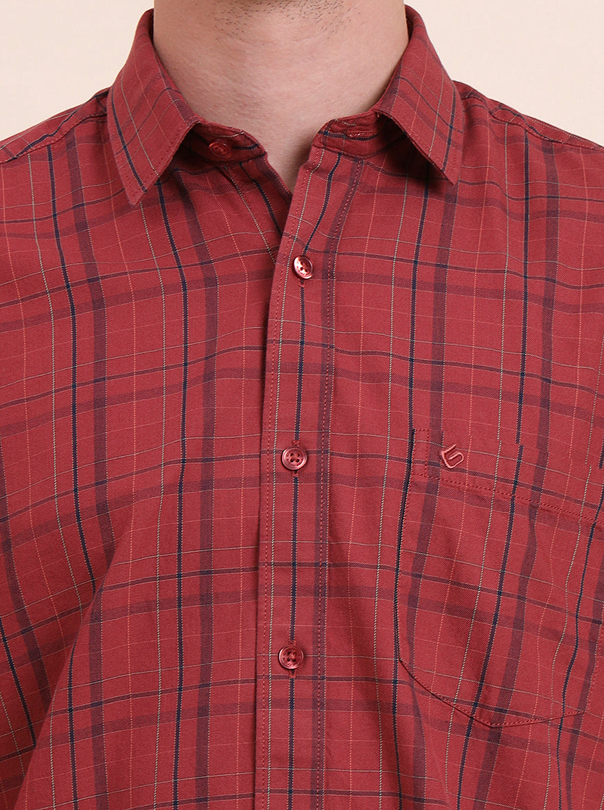 Red Checked Smart Fit Semi Casual Shirt | Greenfibre