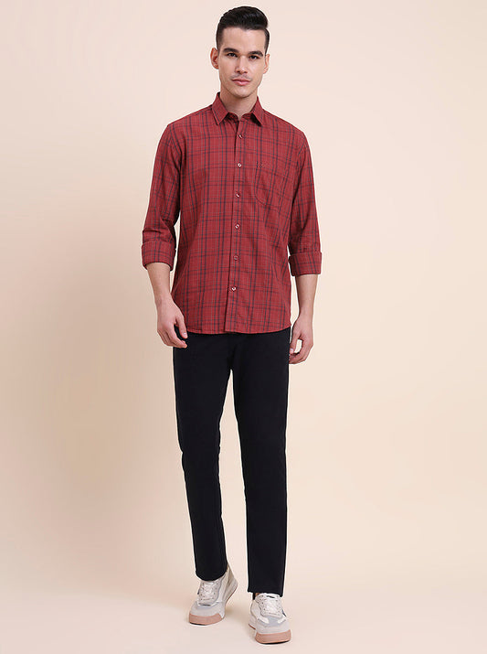 Red Checked Smart Fit Semi Casual Shirt | Greenfibre