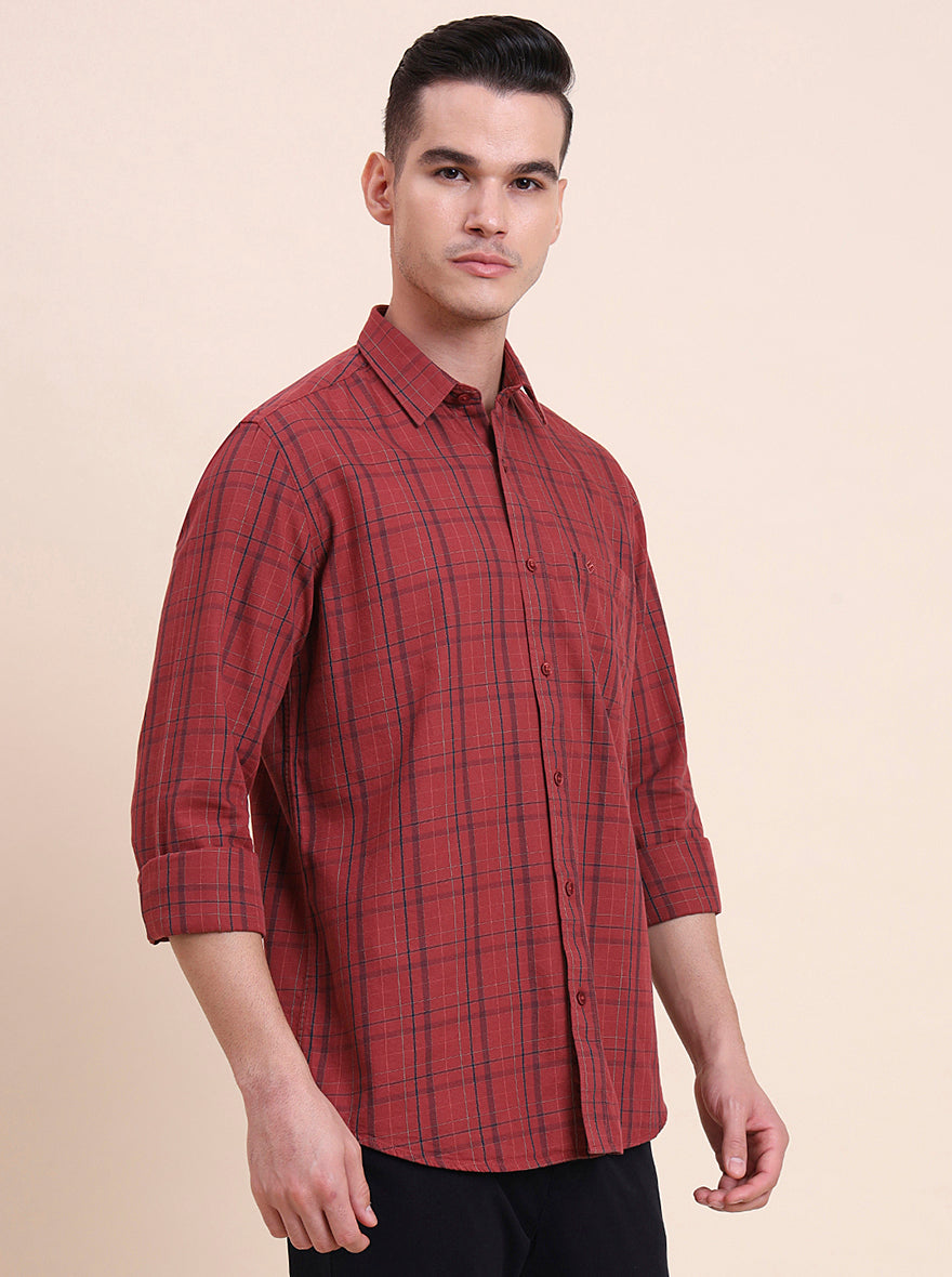 Red Checked Smart Fit Semi Casual Shirt | Greenfibre