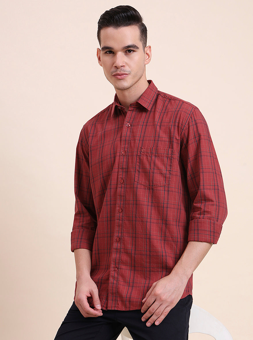 Red Checked Smart Fit Semi Casual Shirt | Greenfibre