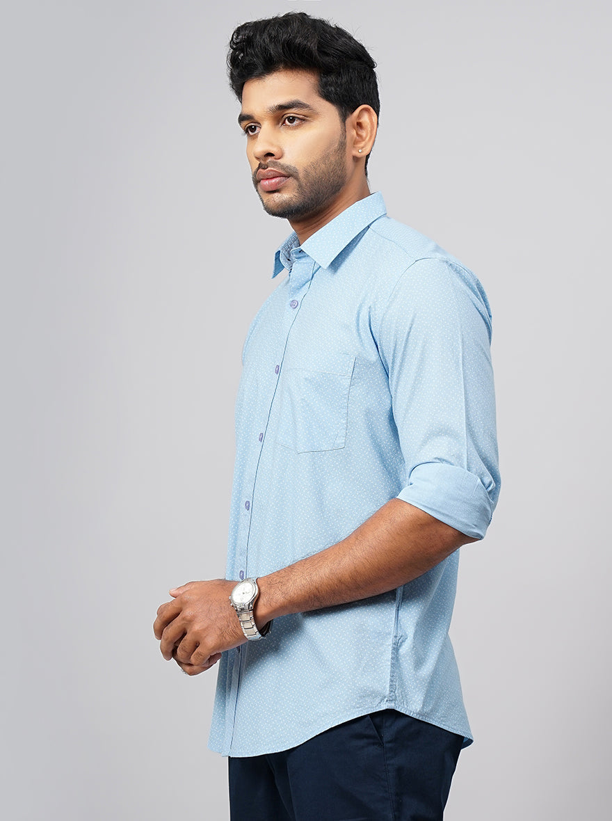 Light Blue Printed Smart Fit Semi Casual Shirt | Greenfibre
