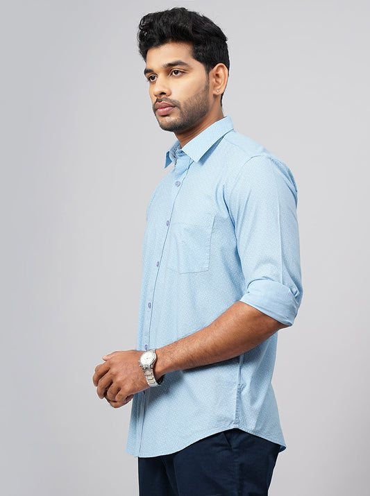 Light Blue Printed Smart Fit Semi Casual Shirt | Greenfibre
