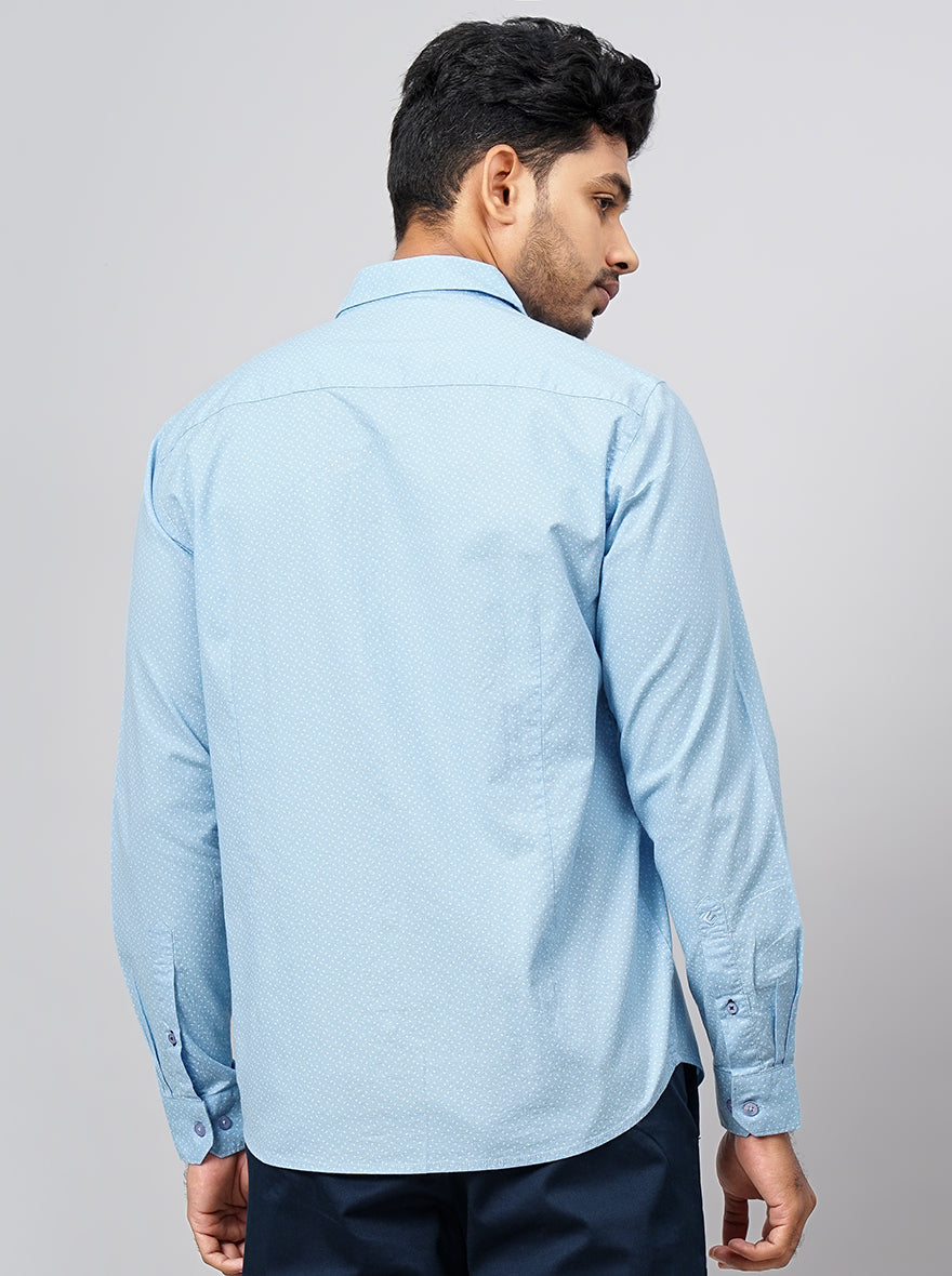 Light Blue Printed Smart Fit Semi Casual Shirt | Greenfibre