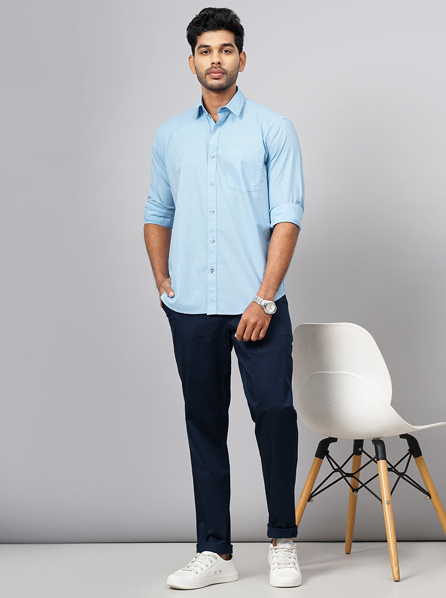 Light Blue Printed Smart Fit Semi Casual Shirt | Greenfibre