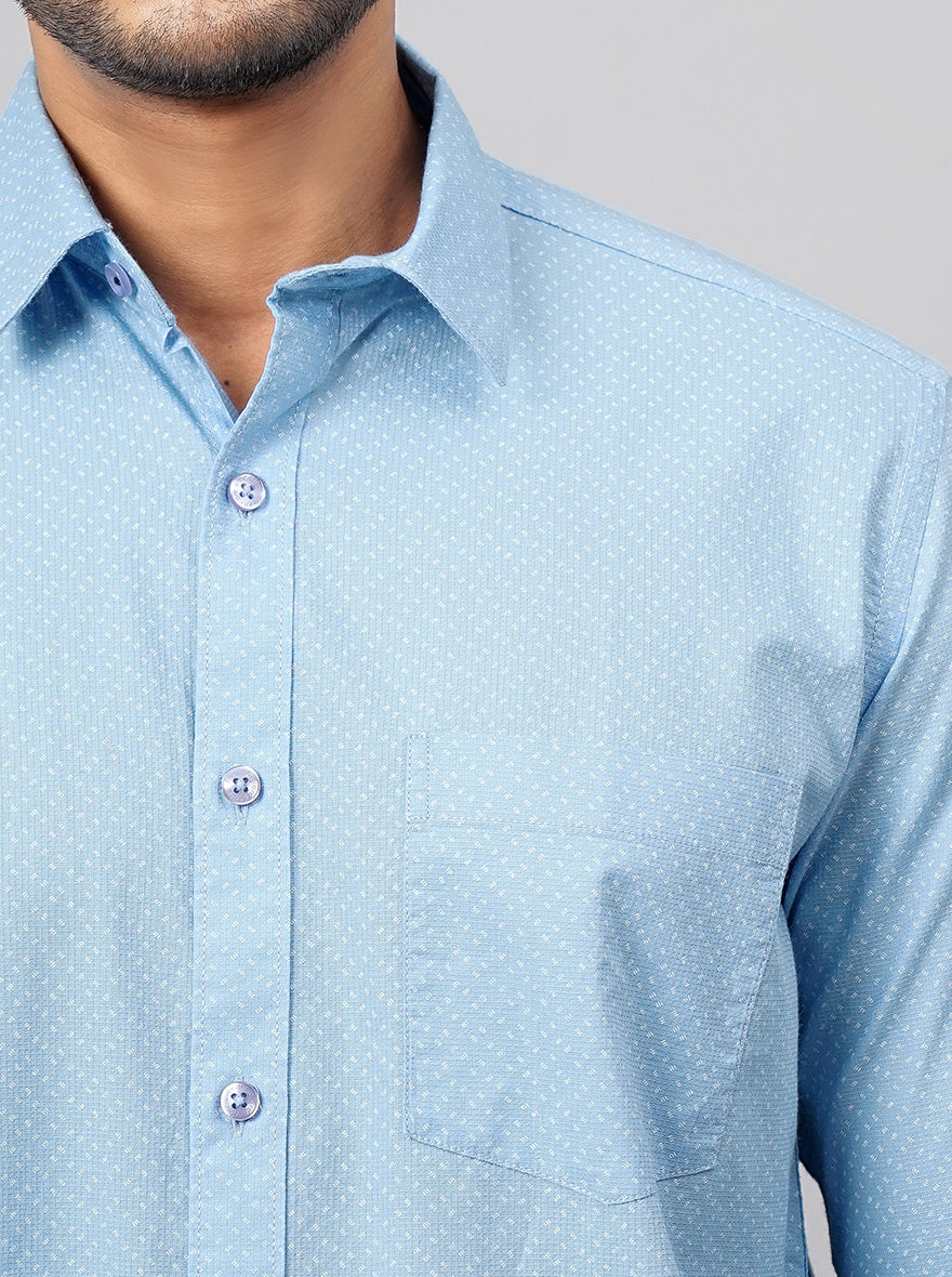 Light Blue Printed Smart Fit Semi Casual Shirt | Greenfibre