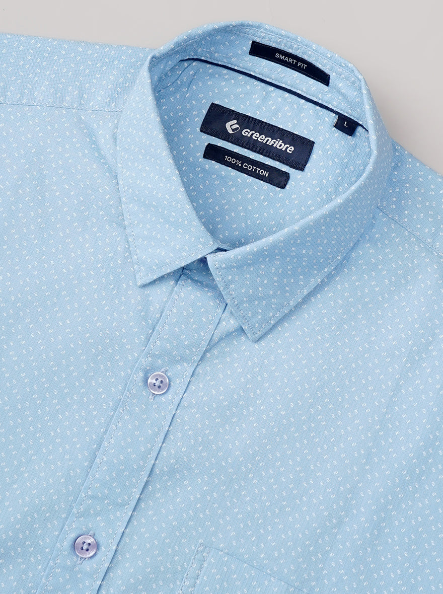 Light Blue Printed Smart Fit Semi Casual Shirt | Greenfibre