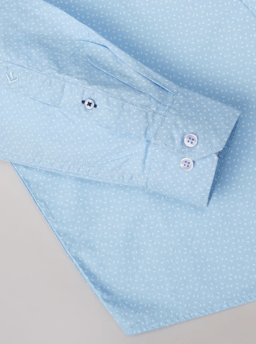 Light Blue Printed Smart Fit Semi Casual Shirt | Greenfibre