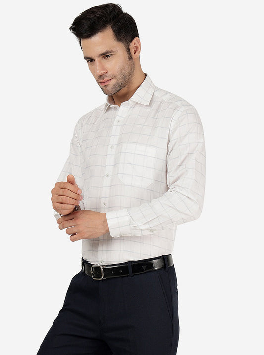 White Checked Regular Fit Formal Shirt | Greenfibre