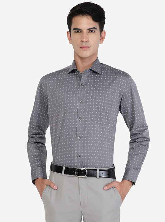 Grey Printed Regular fit Formal Shirt | Greenfibre