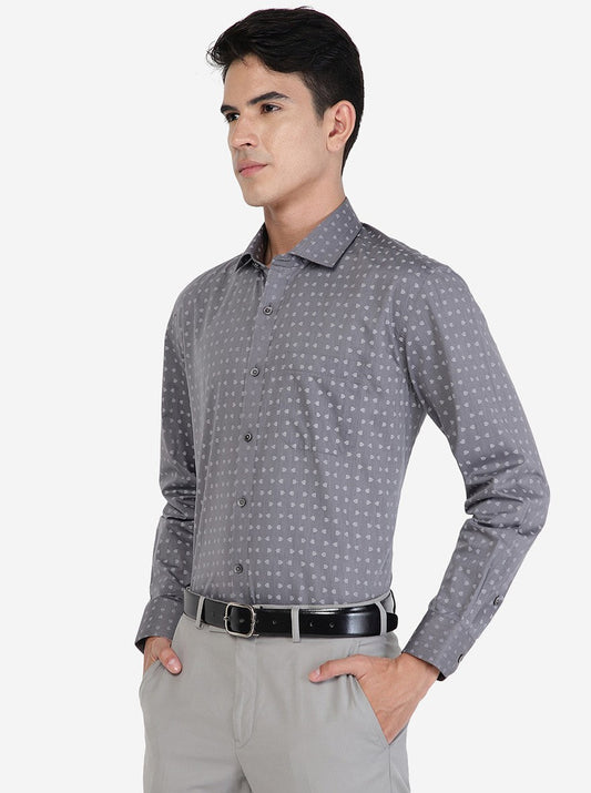 Grey Printed Regular fit Formal Shirt | Greenfibre
