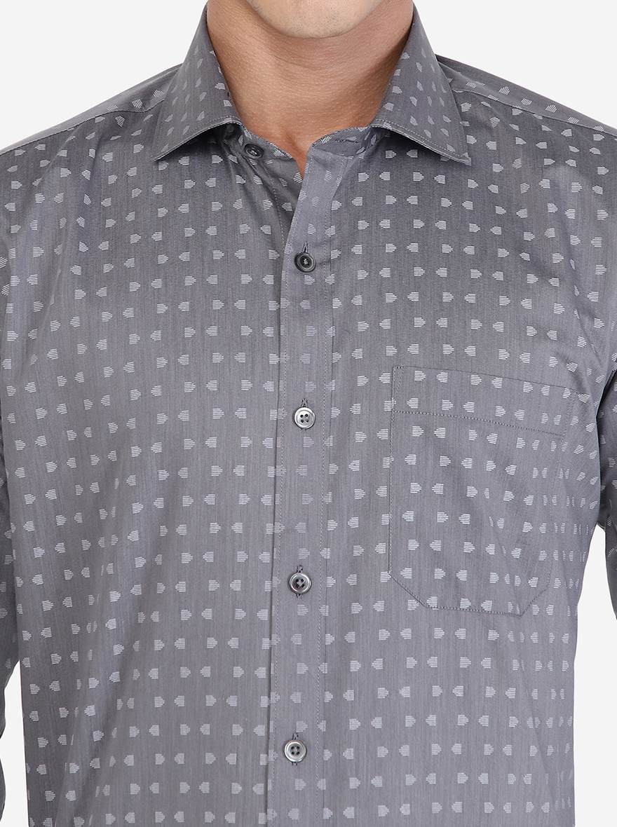Grey Printed Regular fit Formal Shirt | Greenfibre