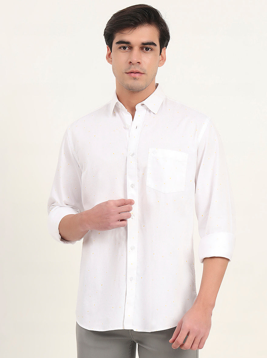 White Printed Slim Fit Semi Casual Shirt | Greenfibre