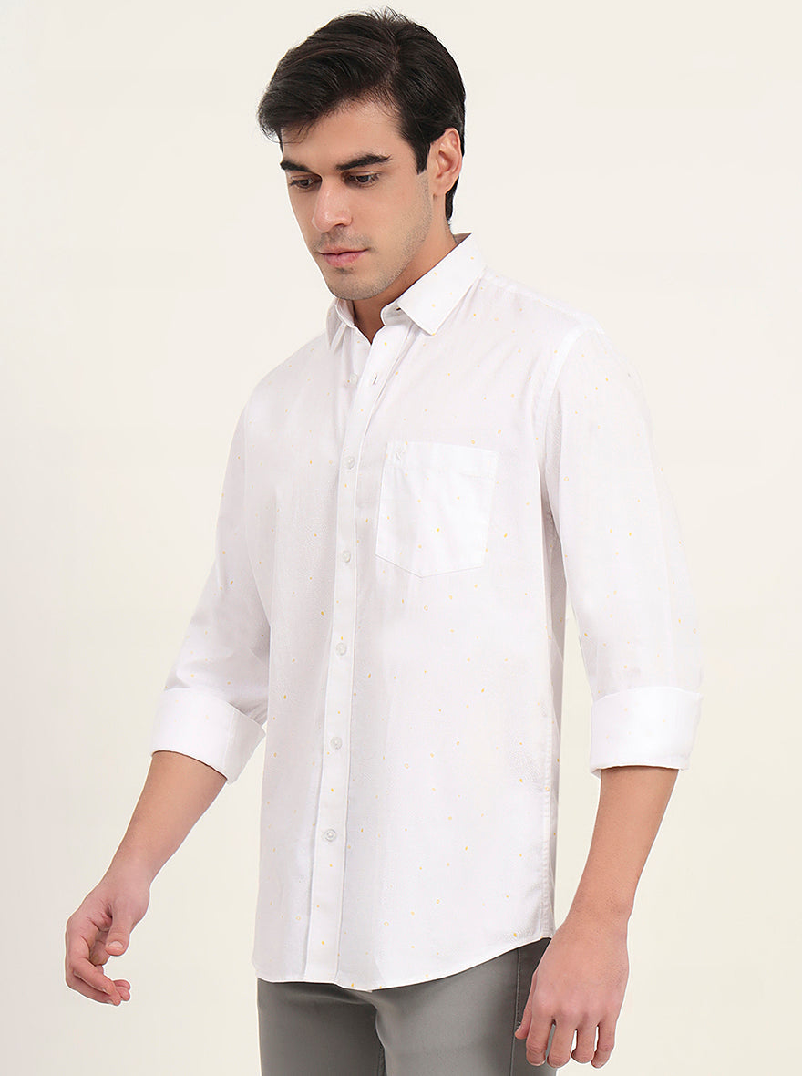White Printed Slim Fit Semi Casual Shirt | Greenfibre