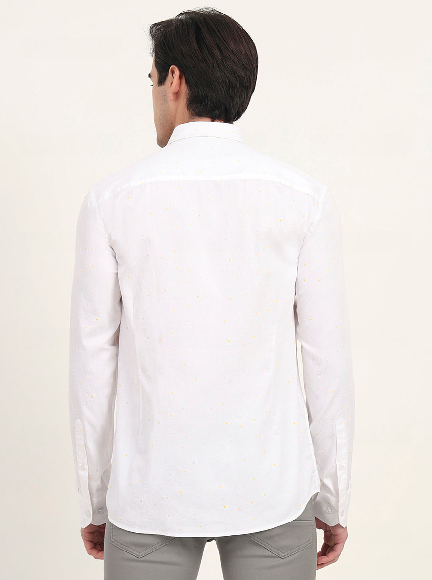 White Printed Slim Fit Semi Casual Shirt | Greenfibre