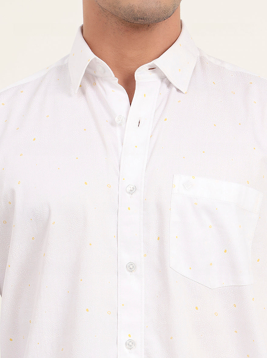 White Printed Slim Fit Semi Casual Shirt | Greenfibre