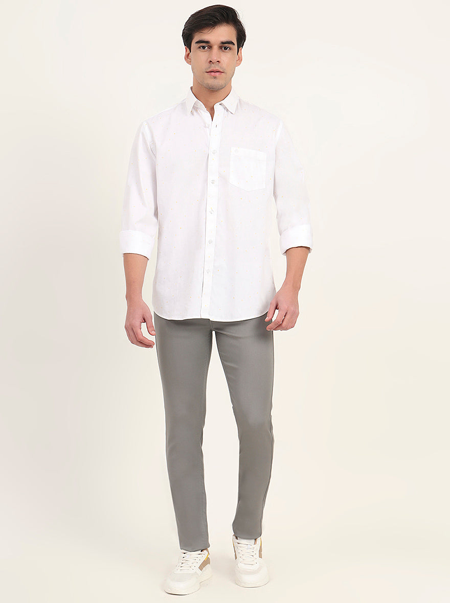 White Printed Slim Fit Semi Casual Shirt | Greenfibre
