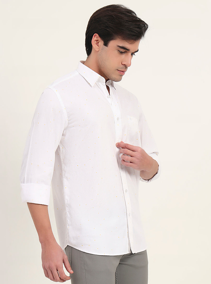 White Printed Slim Fit Semi Casual Shirt | Greenfibre