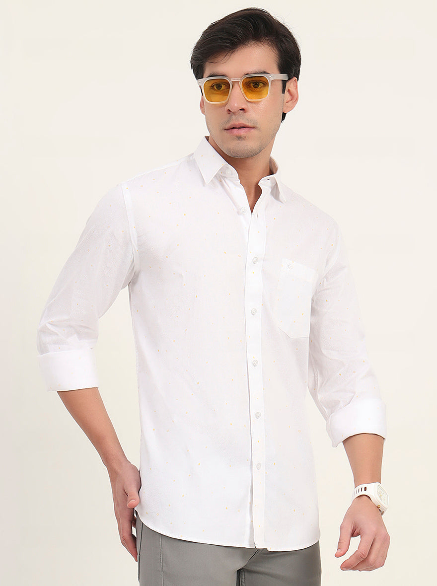 White Printed Slim Fit Semi Casual Shirt | Greenfibre