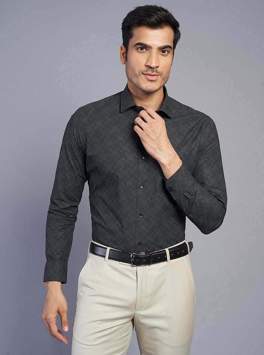 Grey Printed Slim Fit Formal Shirt | Greenfibre