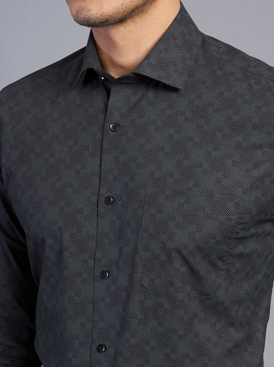 Grey Printed Slim Fit Formal Shirt | Greenfibre