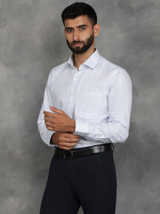 Sky Blue Striped Slim Fit Formal Shirt | GreenFibre