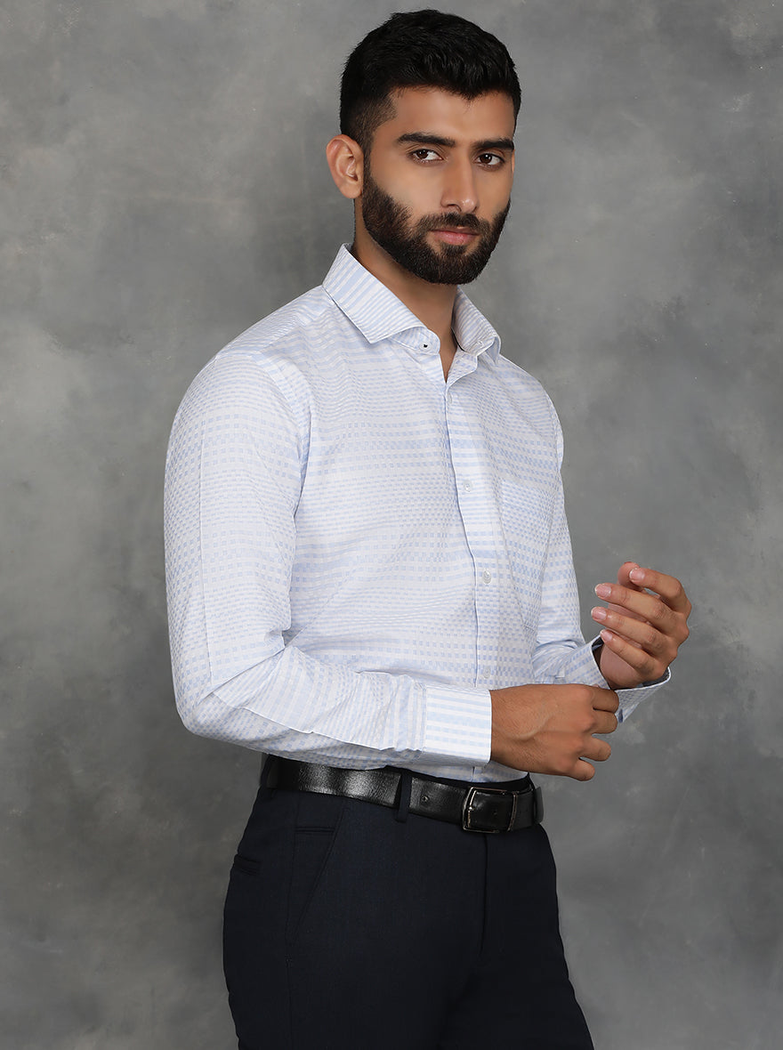 Sky Blue Striped Slim Fit Formal Shirt | GreenFibre